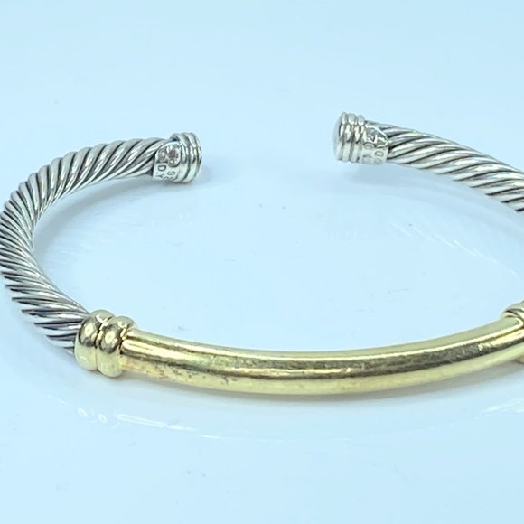 David Yurman Sterling 925 18K station Rope Cable cuff bangle 28.4g 7.5" JR7989 - Picture 2 of 11